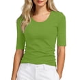 thumbnail image 3 of Slim Fit Mid Sleeve Crew Neck T Shirt for Women - Breathable Cotton Basic Tee for Casual Wear and Layering Solid Color Top, 3 of 5