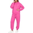 thumbnail image 6 of Xaqiouau Women's Hoodie and Sweatpants Set Fleece Pullover Tracksuit Drawstring Hooded Top Elastic Waist Joggers Casual Sportswear Fall Winter Lounge Outfit Hot Pink XXL, 6 of 9