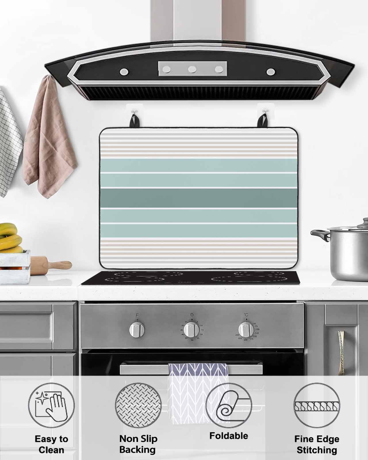 nqOlkjepod Large Induction Cooktop Protector Mat 24"x21", Teal Aqua Stripes Stove Top Covers for Electric Stove, Modern Ombre Abstract Aesthetics Stove Burner Cover Mats, Glass Top Stove Cover