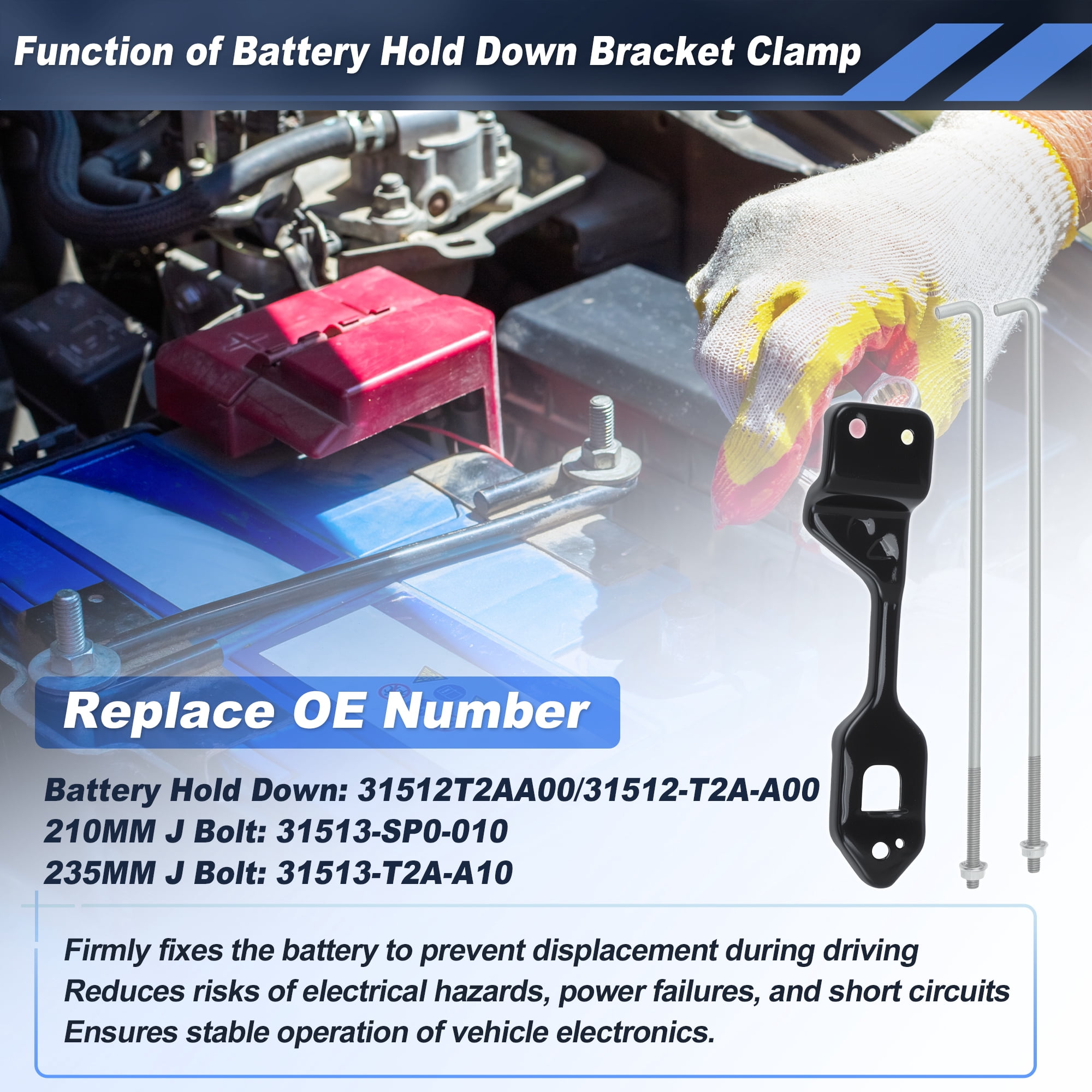 Unique Bargains Battery Hold Down with J Bolt Kit for Honda Accord 2013-2017