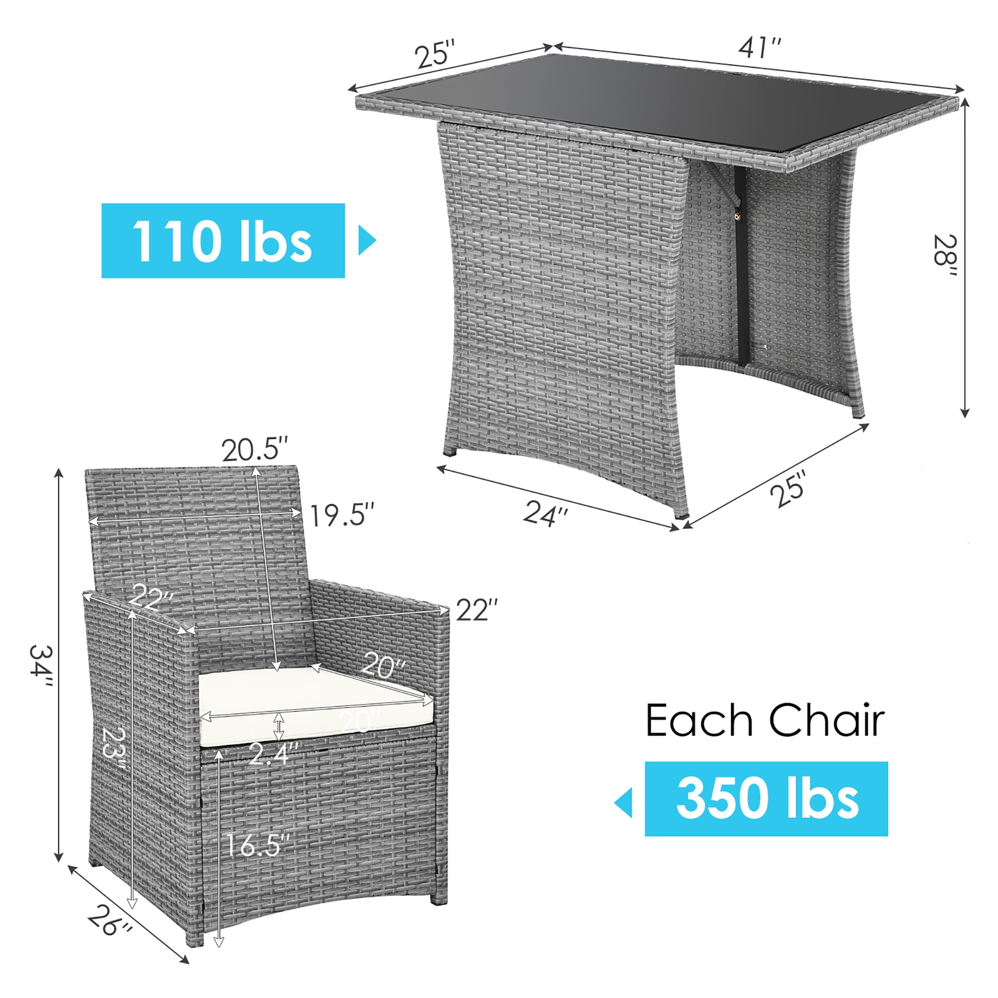 Costway 3PCS Patio Rattan Furniture Set Cushioned Sofa Armrest  Garden White