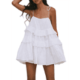 thumbnail image 1 of Robe d'Été pour Femme à Bretelles Spaghetti Ajustables Sans Manches, Fluide, Mini Courte, Blanche G, 1 of 10