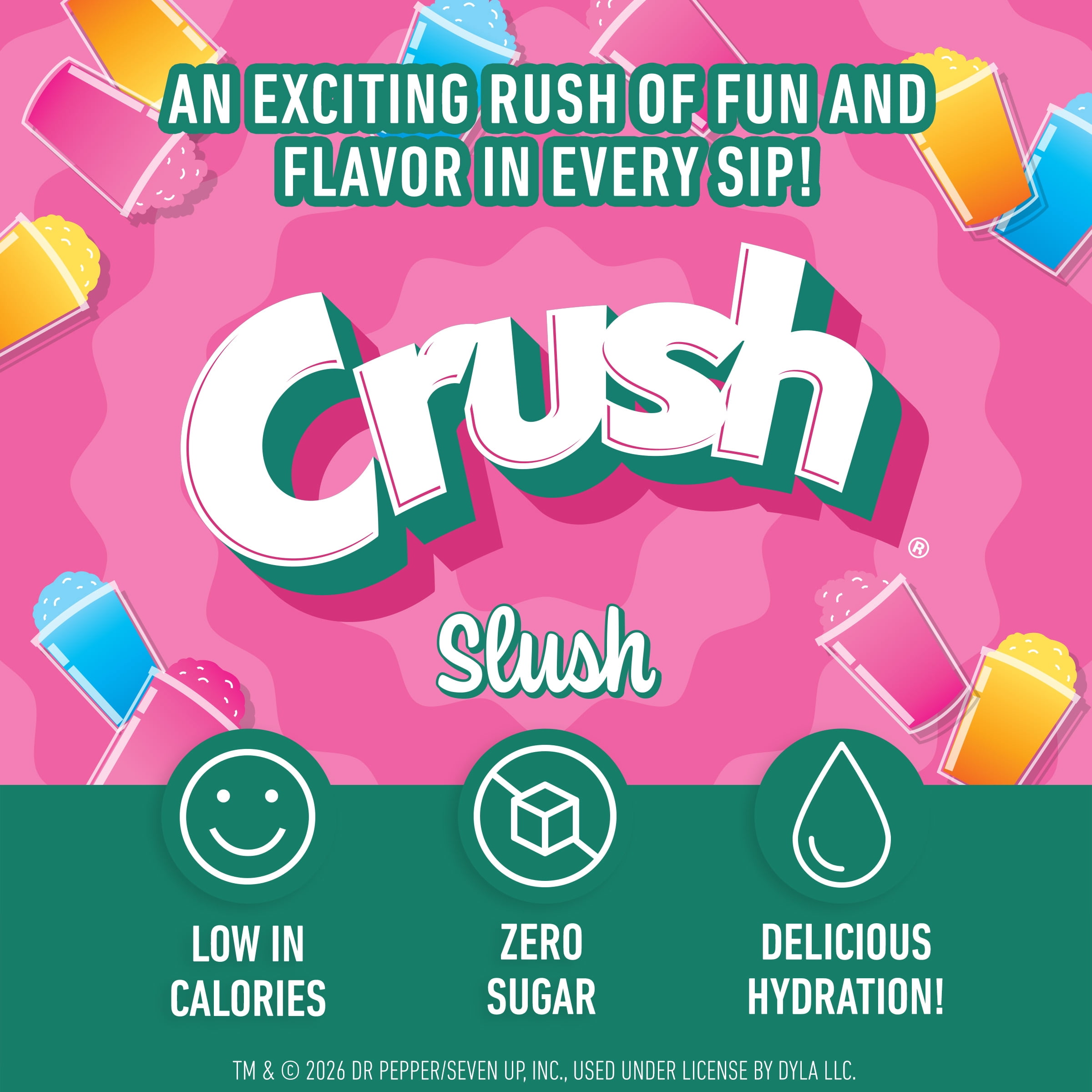 (6 pack) Crush Slush Powder Drink Mix Variety Pack, Blue Razz, Pink Swirl & Tropical, 30 Sticks
