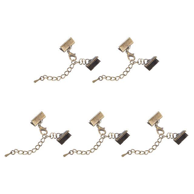 Unique Bargains 10Set Ribbon Crimp Clamp Ends Lobster Claw Clasps & Chain 13mm Bronze Tone for DIY