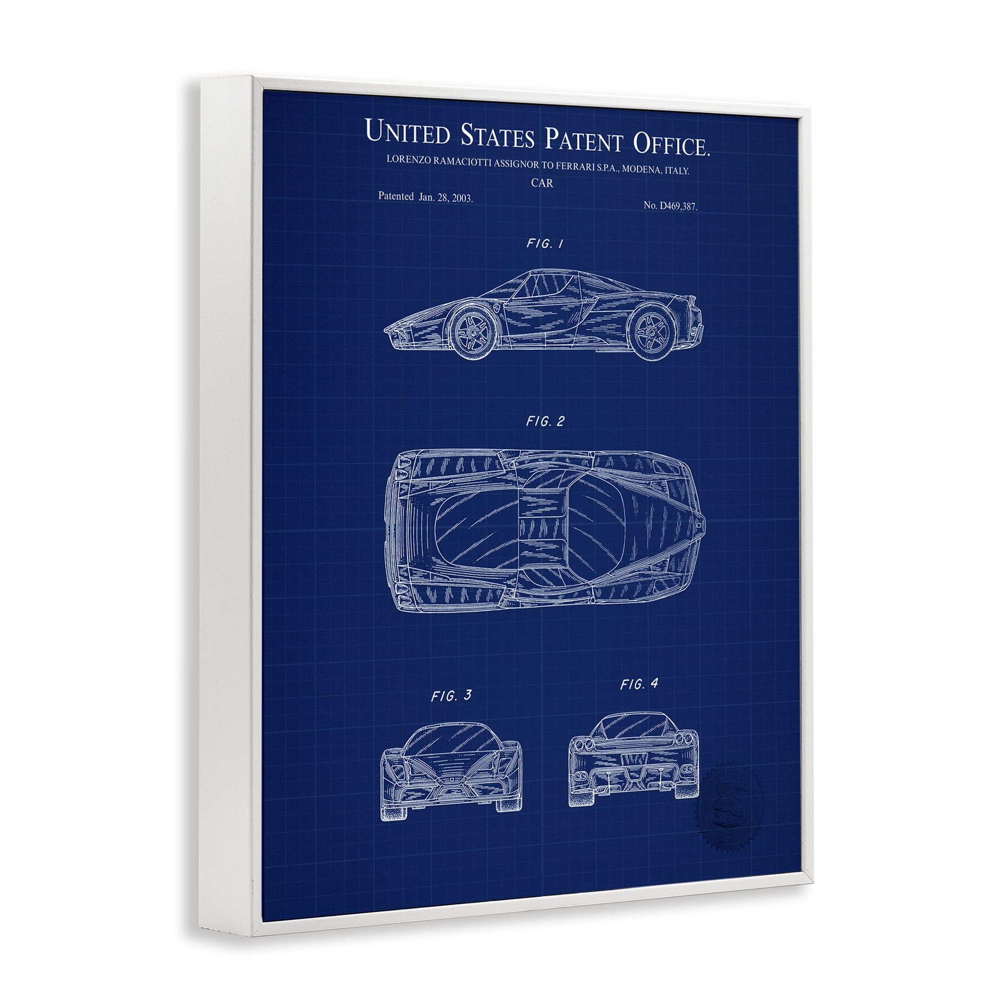 Stupell Industries Detailed Car Blueprint Transportation Painting White Framed Art Print Wall Art, 11 x 14