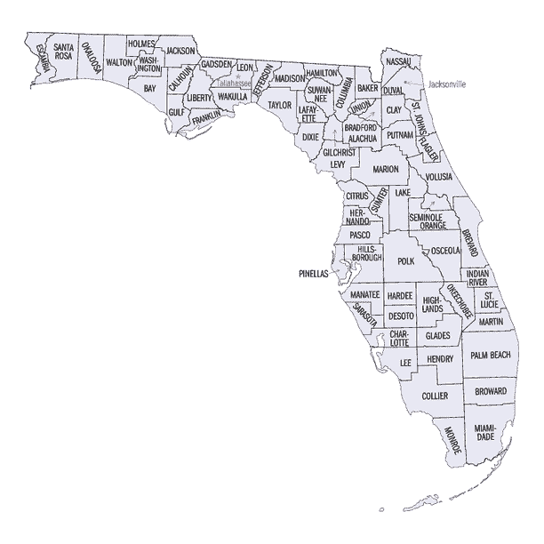 County outline Map of Florida Poster 20 x 30-20 Inch By 30 Inch ...