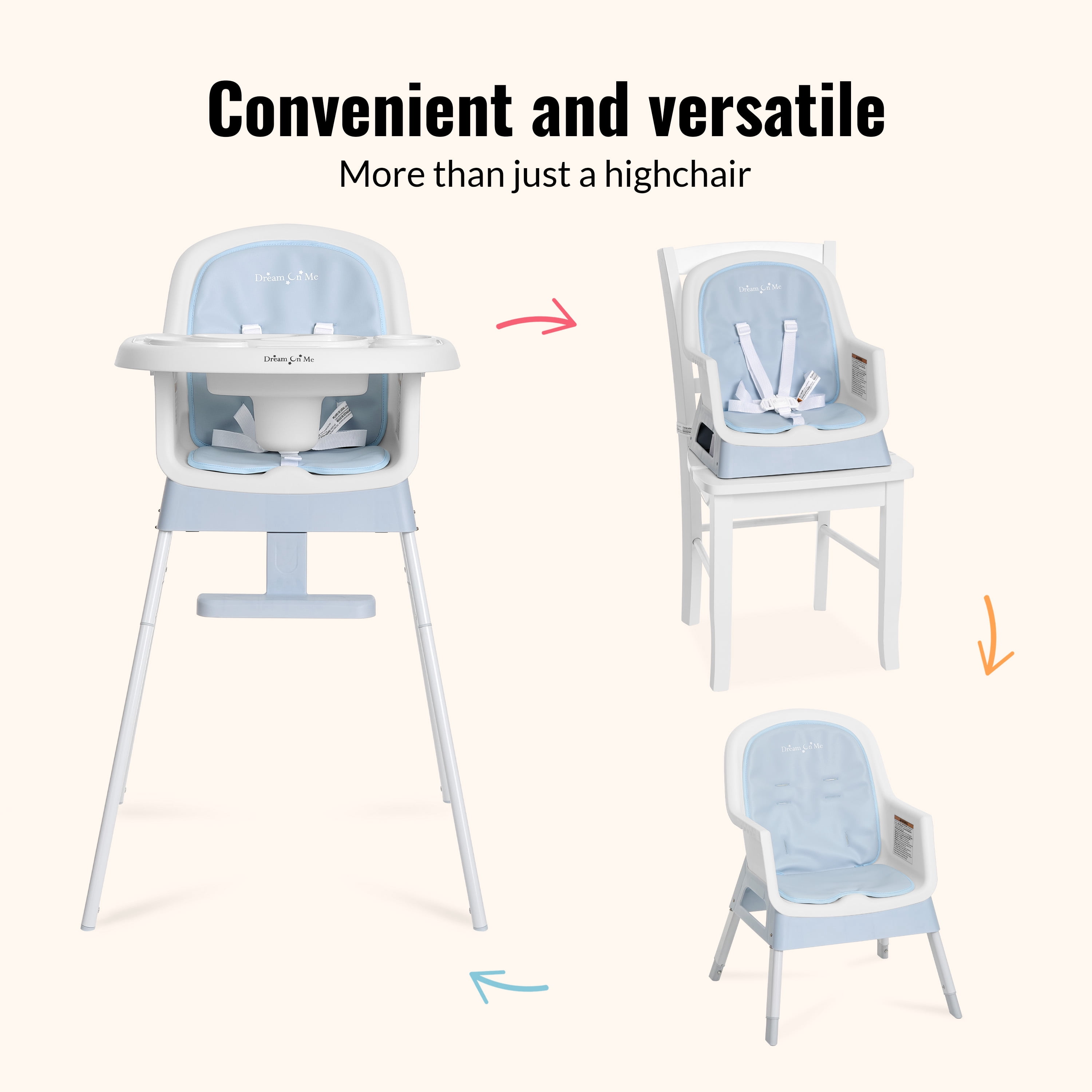 Dream On Me Lightweight & Convertible Curio Sit N Seek High Chair, Sky Blue