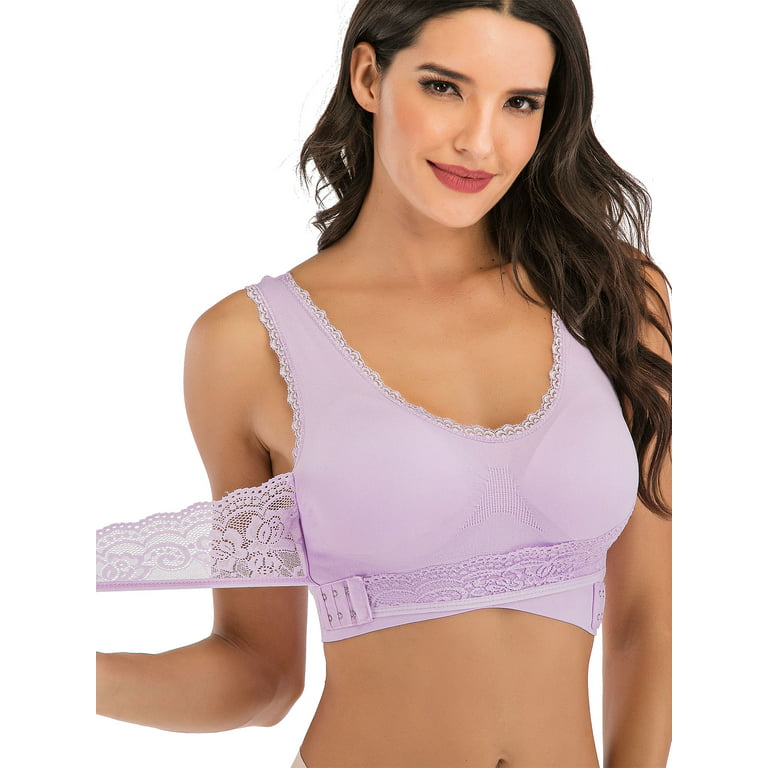 FUTATA Sports Bras For Women Lace Front Cross Side Buckle Lounge Yoga Sleep  Bra With Removable Pads For Daily Wear,1/3 Pack 