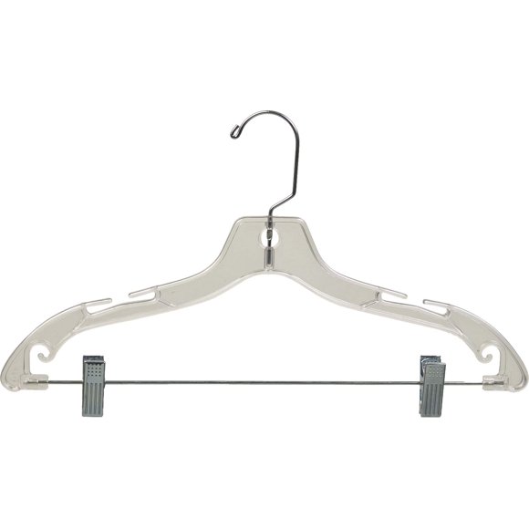 The Great American Hanger Company Sturdy Clear Plastic Top Hanger with Clips, (Box of 25) Durable Space Saving Combo Hangers with 360 Degree Chrome Swivel Hook and Notches for Hanging Straps