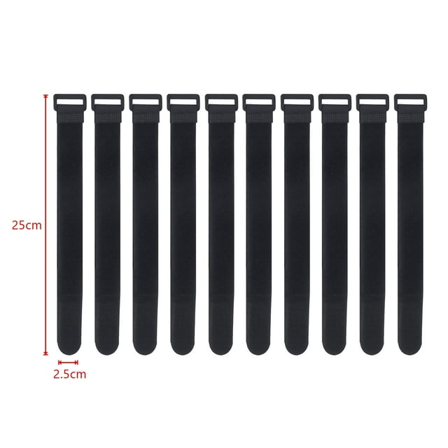 10Pcs 2.5cm Width Nylon Cable Ties Reverse Buckle Strap Reusable Self Adhesive Tape Fastener Hook Loop Fixed Strap Sticky 2.5x25CM-A 10Pcs