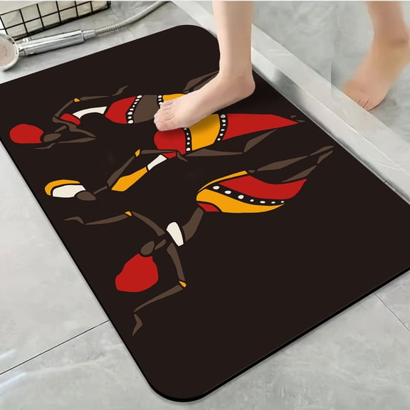 1pc African inspired Dancing Figures Bathroom Rug Bathroom Decor and Accessories- Durable,Anti Slip,And Quick Drying,Suitable For Indoor/outdoor Use - Perfect For Bathrooms,Bedrooms,Kitchens