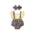 thumbnail image 1 of Sinhoon Infant Girls Summer 2Pcs Clothes Set Baby Leopard Print Fly Sleeve Square Neck Romper Bow Hair Band Suit 6-12 Months, 1 of 7