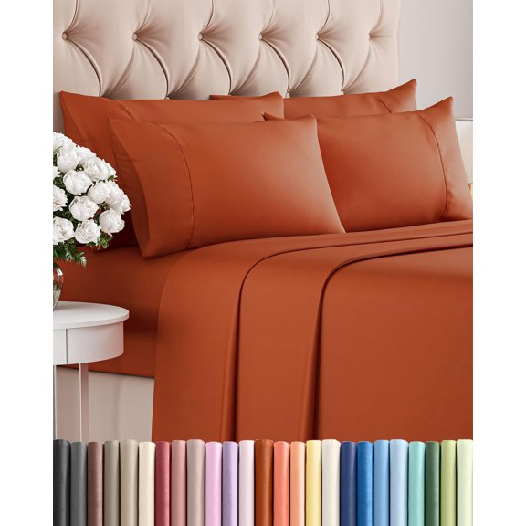 Queen 6 Piece Bed Sheet Set in Terracotta with Deep Pockets