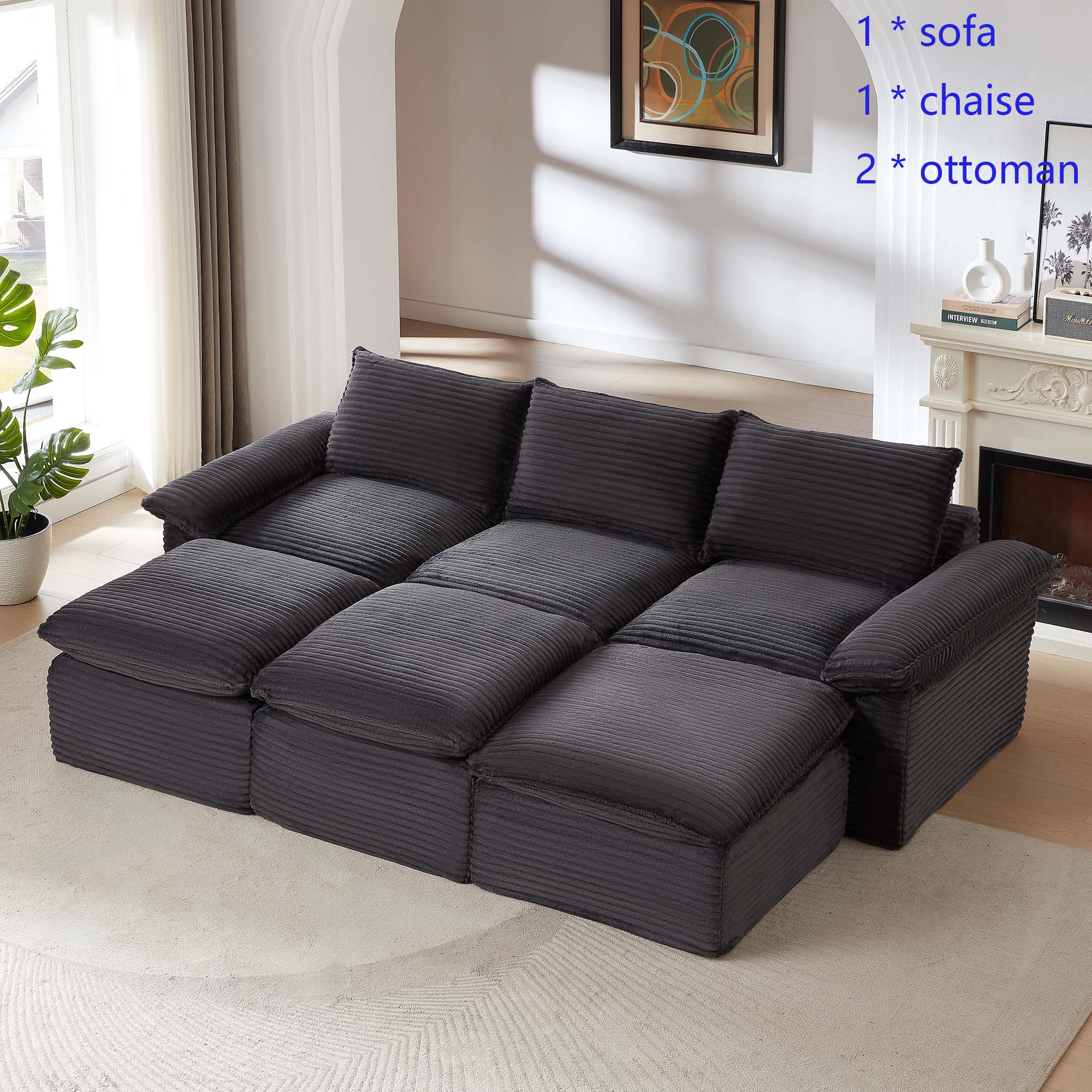Miniyam 30.7" * 70"* 35.43" Corduroy Chaise for Sectional Sofa, Can be Freely Combined, Dark Gray