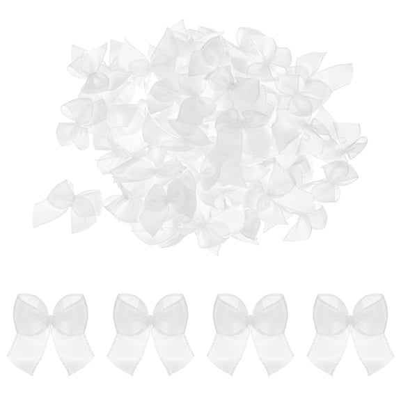 Uxcell 100Pcs Mini Ribbon Bow 1" Mini Fabric Satin Ribbon Flower Bows for Craft DIY Sewing Wedding Birthday Party Gift Wrap Bows Wood White