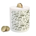 thumbnail image 2 of Hipster Piggy Bank, Hand Drawn Nostalgic Fun Dance Disco Theme Various Musical Instruments, Ceramic Coin Bank Money Box for Cash Saving, 3.6" X 3.2", Olive Green and White, by Ambesonne, 2 of 4