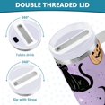 thumbnail image 3 of Yayeee 40oz Stainless Steel Tumbler with Straw and Handle Double-Wall Insulated Travel Water Bottle, Light Purple Halloween Black Cat, 3 of 8
