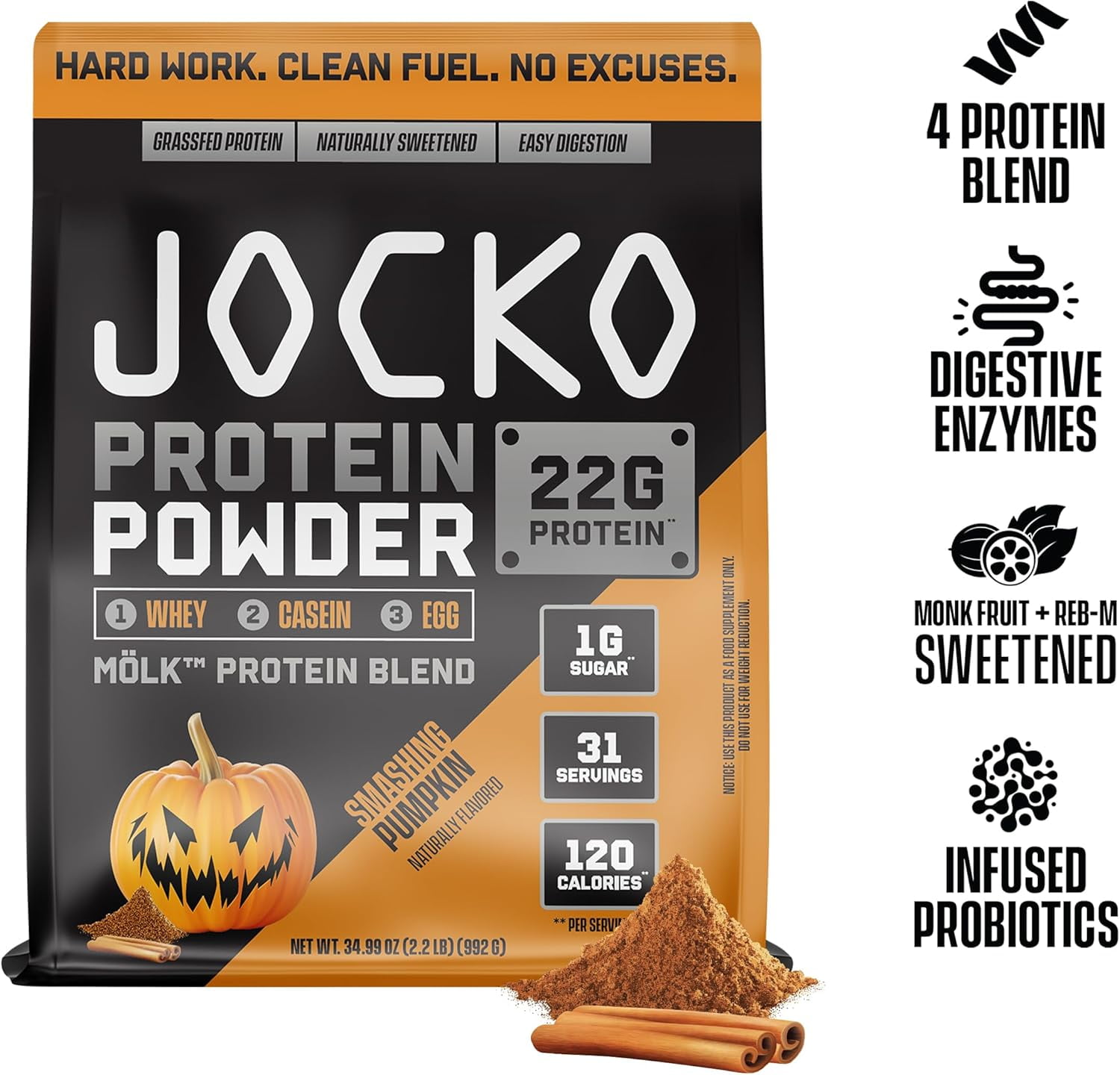 Jocko Mölk Whey Protein Powder 22g, 2lbs, Pumpkin