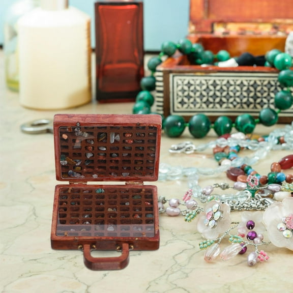 WEUVEB Retro Style Treasure Box Wooden and Stone for Small Collectible Display