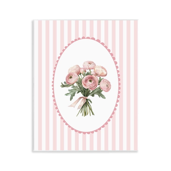 Peony Bouquet on Gentle Stripes Wall Plaque Art, design by Christine Simpson Art