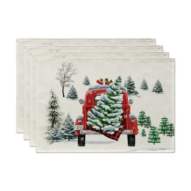 4pcs Christmas Placemat Theme Placemat Red Black Decorative Table Mat Western Meal Table Pad Christmas Dining Table Decor