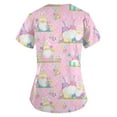 thumbnail image 3 of YDKZYMD Easter Scrubs Plus Size Rabbits Eggs Printed Casual Holiday Scrubs Family Party Short Sleeve Party Scrub Tops V Neck Bunny Shirts with Pockets Light Purple 2XL, 3 of 3