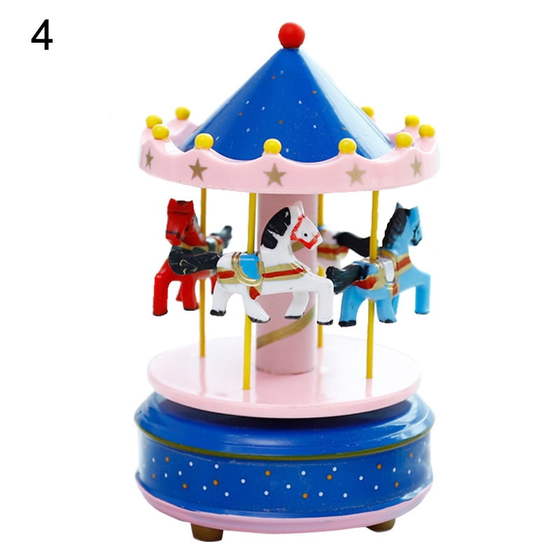HRSR Romantic Carousel Horse Music Box Toy Artistic Wooden Carousel Music Boxes(4)