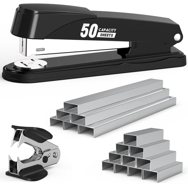 Grapadora Swihauk de metal, resistente, con capacidad para 50 hojas, color negro