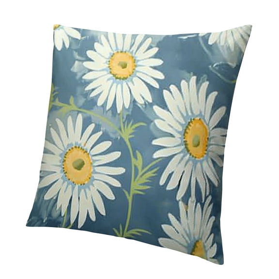 BANET White Blooming Daisy Green Flower Stems Pillowcases Floral Seamless Art Pattern Pillow Case Decorative Throw Pillow Cover for Home Sofa Office White