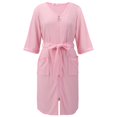 thumbnail image 6 of Women's Zipper Robe 3/4 Sleeve House Wear Knee Length Sleepwear Soft Casual Waffle Knit Housecoat with Pockets and Belt, S-2XL, 6 of 7