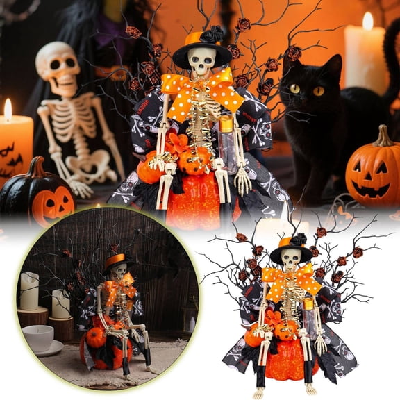 Halloween Decorations Skeleton Pumpkin Desktop Ornament Home Decorative Figurine for Holiday Party