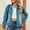 02 Light Blue, variant on Womens Jean Jacket Collarless Long Sleeve No Button Lightweight Denim Blazer Cropped Denim Jacket