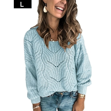

BESTHUA Women V Neck Long Sleeve Knit Sweater Mohair Jumper
