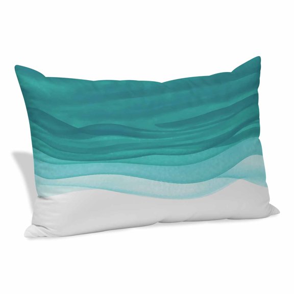 Ombre Turquoise Waves Pillow Covers, Linen Long Throw Pillow Case, Abstract Art Gradient Modern Holiday Pillow Protector Decorative Cushion Cover for Living Room/Bedroom 24" x 36"