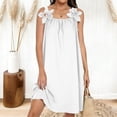 thumbnail image 2 of HBGVBA Women's Summer Mini Dress,Plus Size Short Sleeve Dresses,Summer Solid Color Lace Cami Round Neck Loose Midi Dress, 2 of 5
