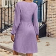 thumbnail image 6 of Cyber**Monday ChaoHeng Casual Fall Dresses for Women Women's Solid Color Casual Ruched Long Sleeve V-Neck Bodycon Dress, 6 of 7