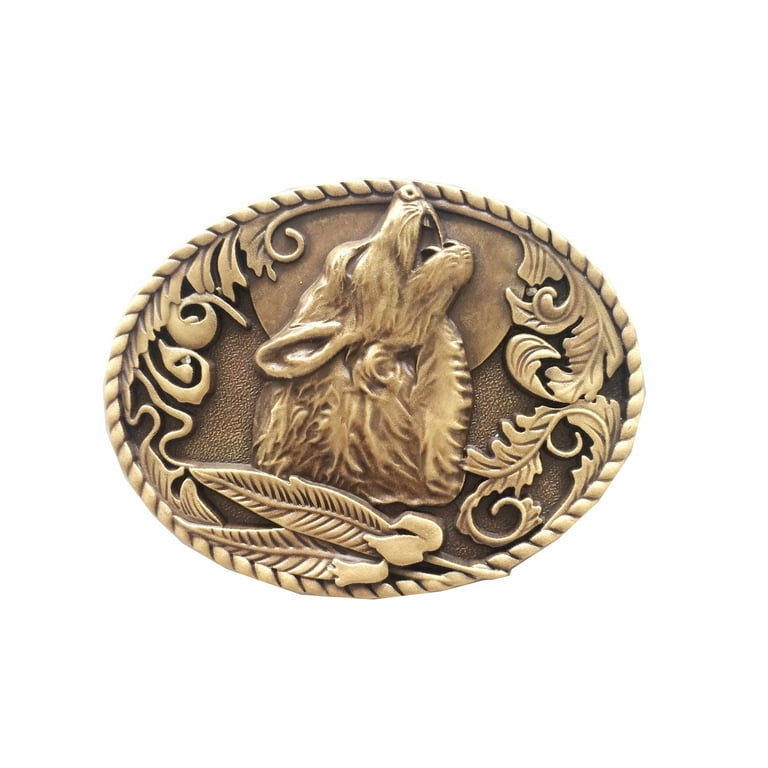 Jean s Friend New Classic Antique Bronze Plated Wolf Wildlife Western Oval Belt Buckle