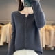 thumbnail image 3 of Cárdigan de lana merino 100 % con cuello redondo de color sólido para mujer, chaqueta holgada de otoño e invierno, nuevo suéter de punto con cuello en V, top de moda, 3 of 5