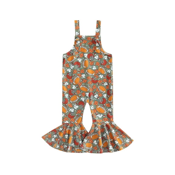 DouhoowToddler Girls Halloween Jumpsuit Kid Sleeveless Pumpkin Print Romper Flare Pants