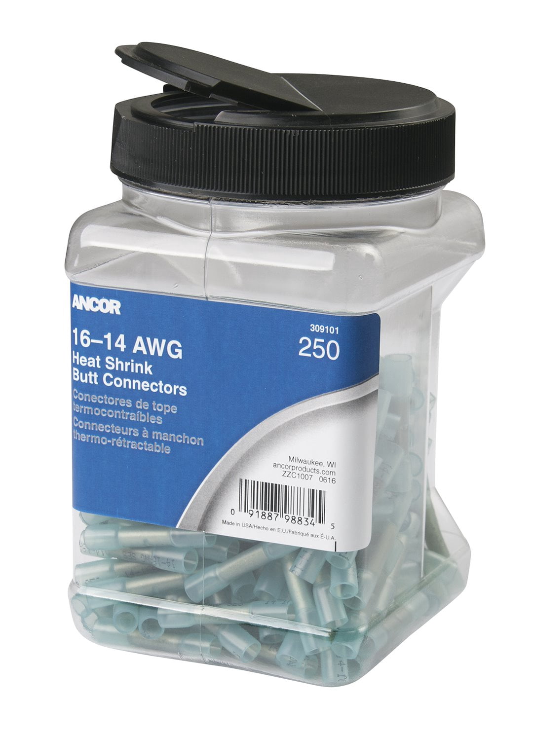 Set of 250 Blue Ancor Gauge 16-14 Heatshrink Butt Connectors, 5"
