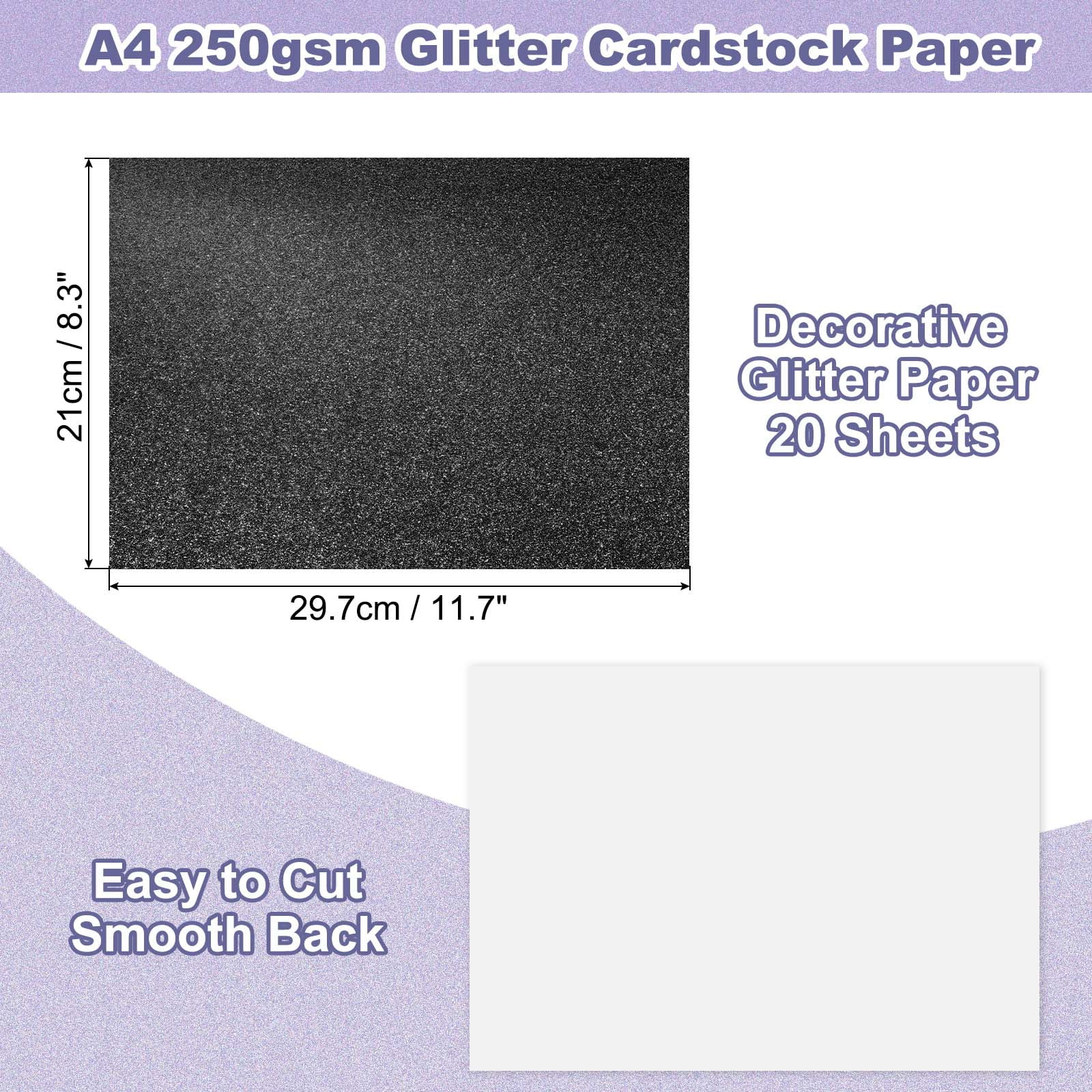 20Sheets Black Glitter Cardstock, 8.3x11.7 in A4 Glitter Paper Card Stock Shiny Scrapbook 250gsm Sparkly Paper Large Shimmer for Crafts Scrapbook DIY Art Wedding Party