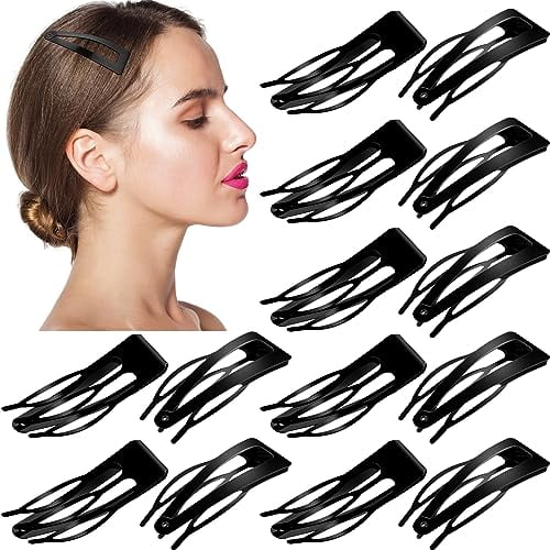 24 Pcs Double Grip Hair Clips Metal Snap Clips Women Barrettes for Hair Making,Salon Supplies(Black,2.8 Inch)