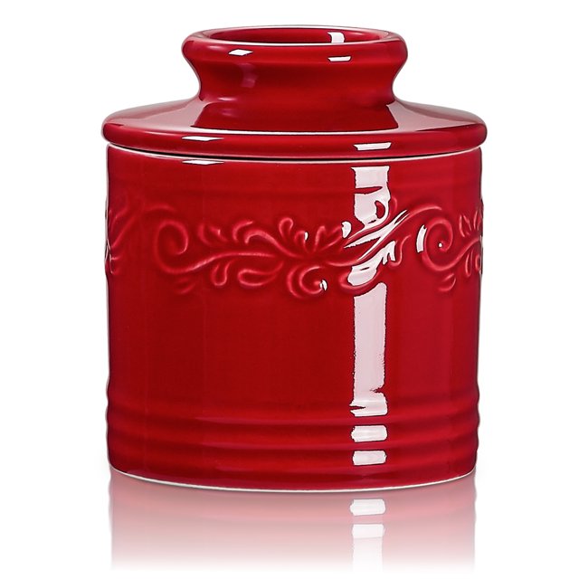 CERAMIC BUTTER DISH RED