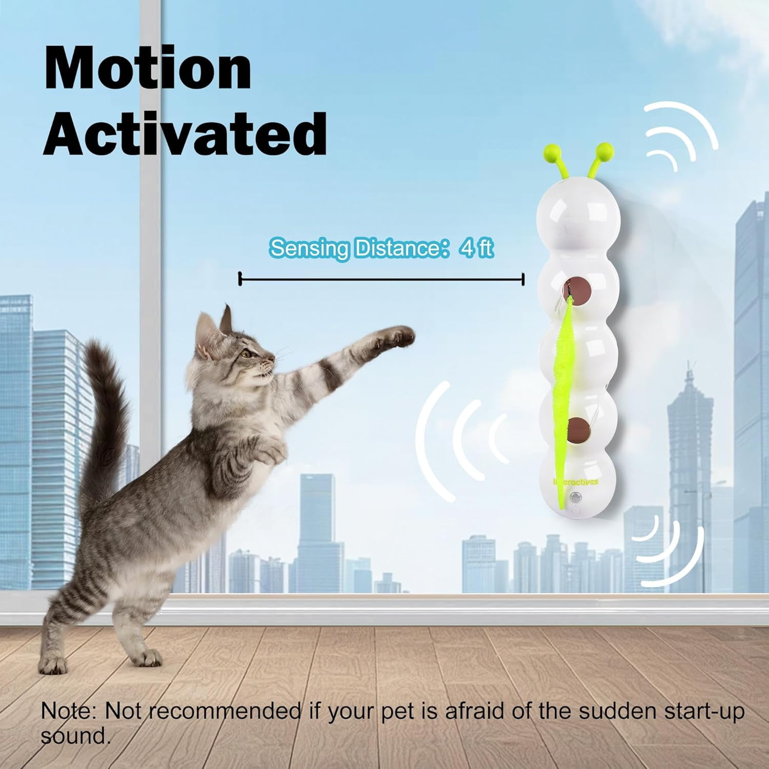 Interactive Cat Feather Toy, Automatic Fluffy Tail Teaser with Motion Sensor， Bite Resistant, Automatic Kitten Toys for Bored Cats for All Ages Indoor Cat （XX）