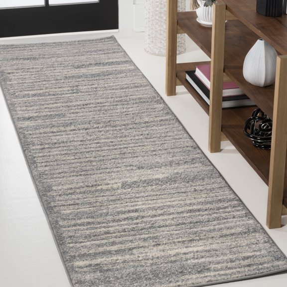JONATHAN Y MOROCCAN HYPE 2 x 8 Runner Rug, Khalil Berber Stripe - Gray/Cream, MOH207G-28