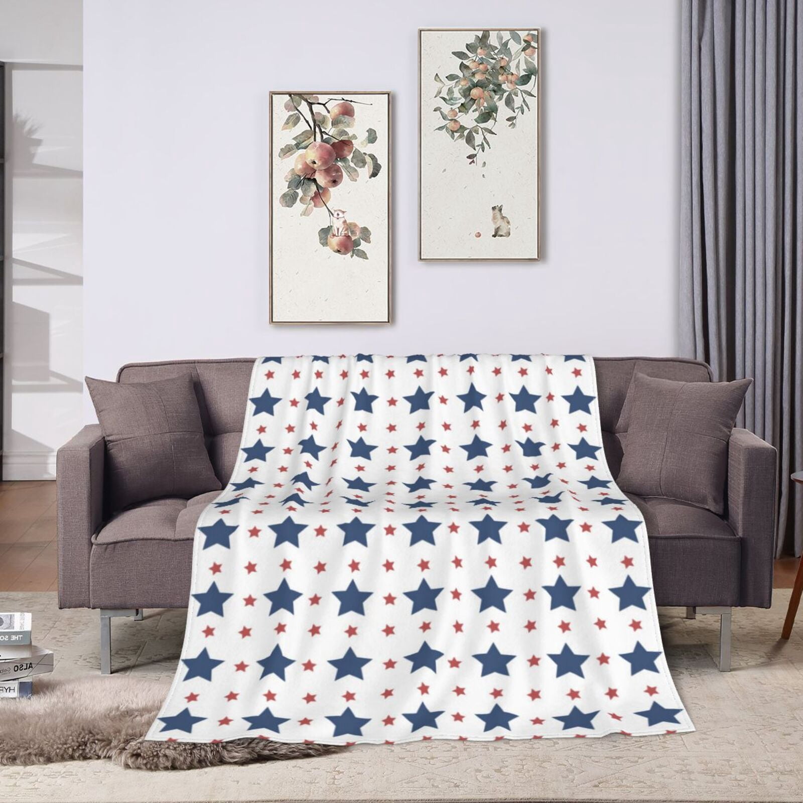 ZNDUO Patriotic Stars White Blue Pattern Throw Blanket, Lightweight ...