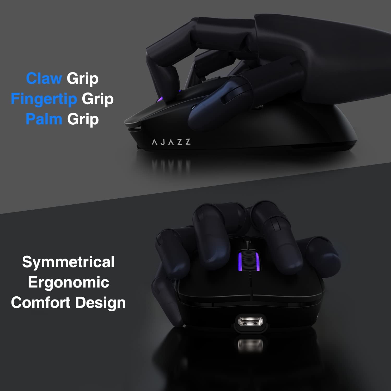 AJAZZ AJ199 Ambidextrous Ergonomic Design Optical Wireless Gaming Mouse, Black