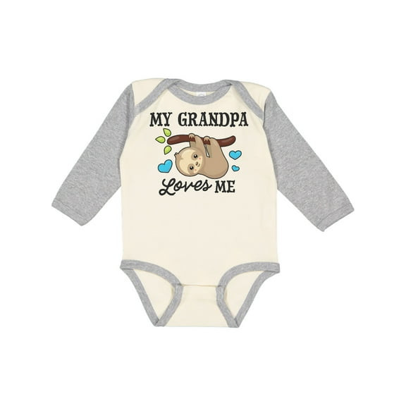 Inktastic My Grandpa Loves Me with Sloth and Hearts Boys or Girls Long Sleeve Baby Bodysuit