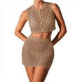 thumbnail image 2 of Conjuntos de Dos Piezas de Falda y Pareo, Trajes de Baño de Crochet para Mujer, Conjuntos de Playa Sexys para Vacaciones en Resorts. Caqui M, 2 of 9