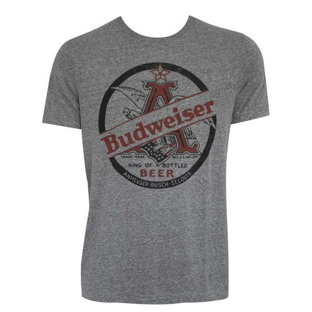 Budweiser - Budweiser 45160XL Budweiser King Of Beers Heather Tee Shirt, Grey - Extra Large